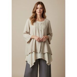 Simple Suzanne Betro Top Womens 1X  Kimono Sleeve Lagom Lagenlook Artsy NEW